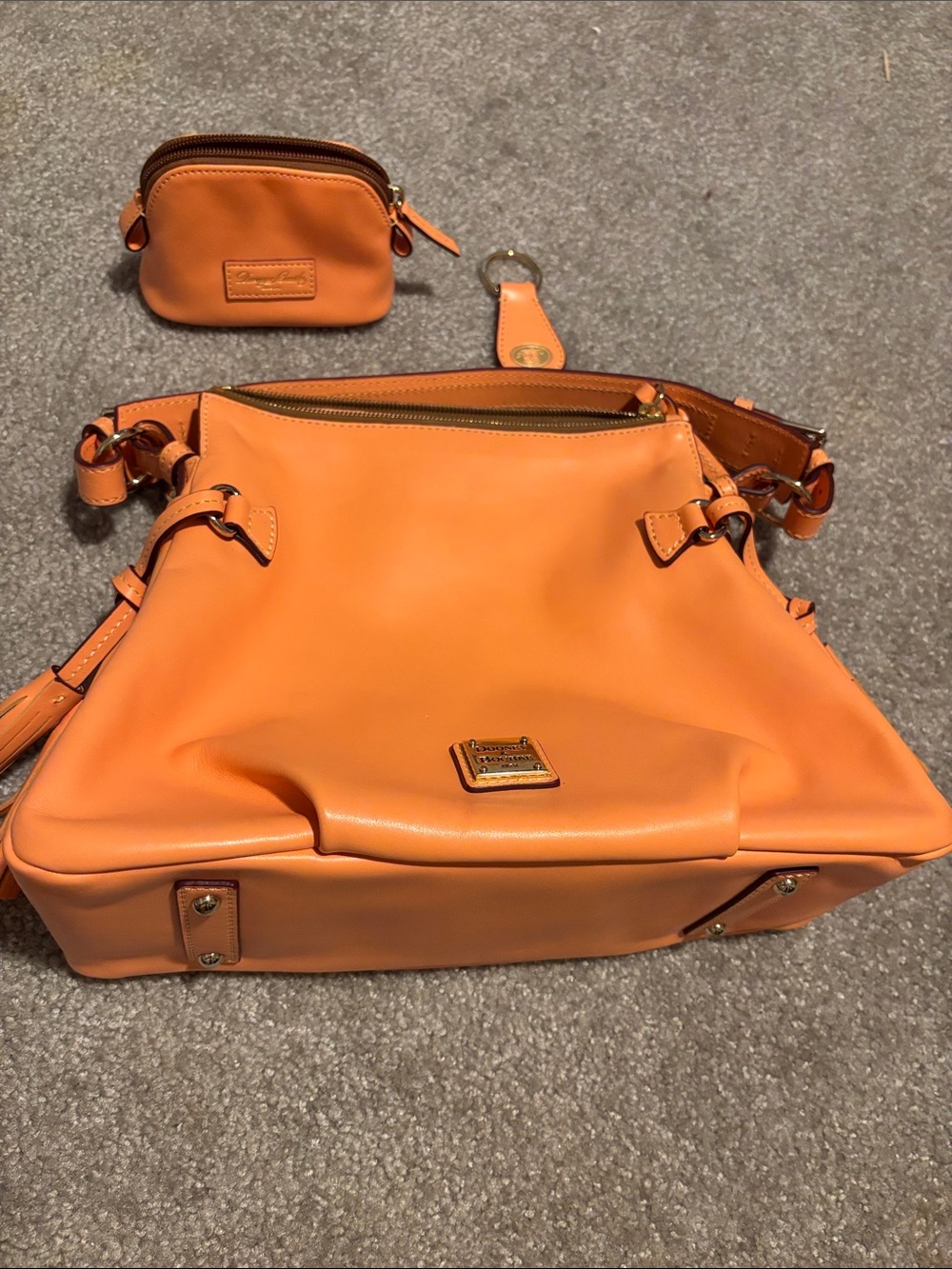 Dooney & Bourke Orange Leather Crossbody with Coin Pouch & Key Fob